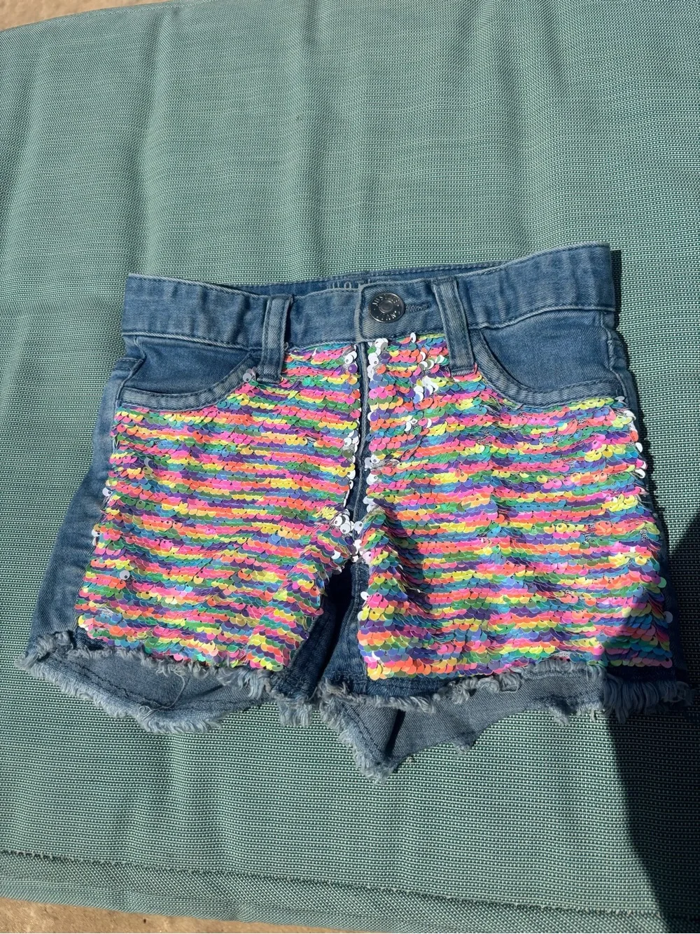 Justice Blue Denim Shorts with Multicolor Sequin Panels